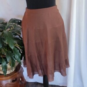 Studio West Brown Tiered Cotton Ruffle Skirt Womens Medium Boho Lined New